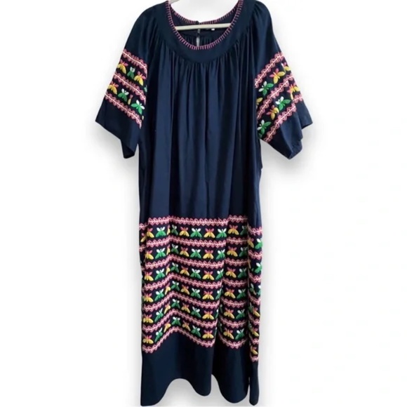 Frances Valentine Kaftan Butterfly Embroidered Dress In Navy Size 22 - Picture 2 of 11